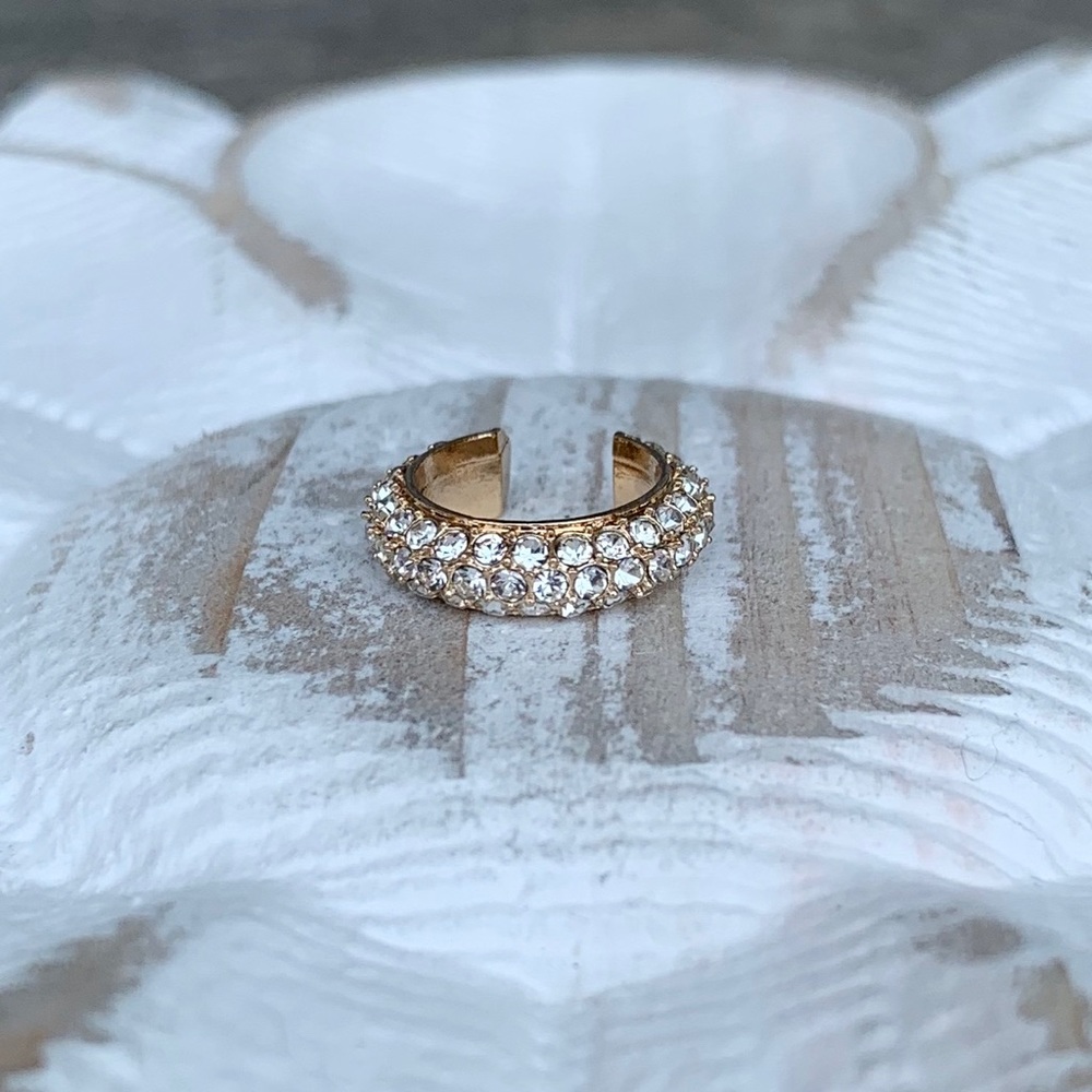 "Betty" NEW Ear Cuff Wrap Clip Stack (Single) Gold Crystal Bling
